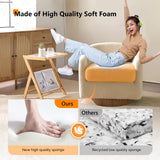 VINGLI 360°Swivel Accent Chair with Engineered Wood Base and Removable Cushion for Living Room, Bedroom, Curved Back Barrel Chair for Small Space, Upholstered Bucket Armchair, Teddy Khaki VINGLI