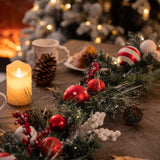 Valery Madelyn 6 feet Pre-Lit Christmas Garland with Lights for Mantle, Lighted Battery Operated Xmas Garland with Red White Balls for Front Door Fireplace Table Centerpiece Outdoor Window Home Decor Valery Madelyn