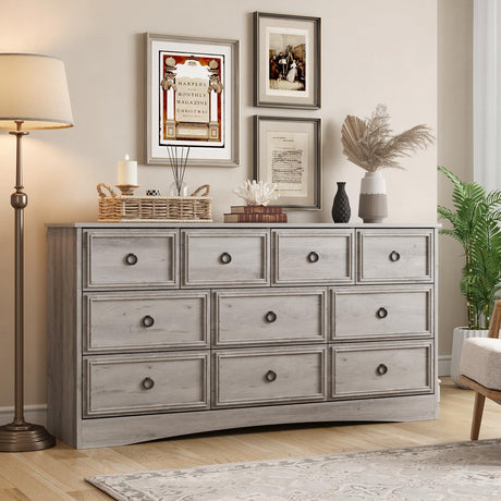 Modern 10 Drawer Dresser, Dressers for Bedroom, Chest of Drawers Closet Organizers and Storage Clothes - Easy Pulls Handle, Textured Borders Living Room, Hallway, Gray LGHM