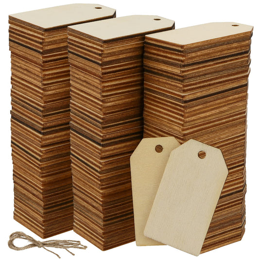 MANCHAP 200 Pieces 1-1/4 x 2-1/4 Inch Wood Gift Tags, Unfinished Blank Wooden Gift Tags Labels with Holes and Jute Twine for DIY Craft Projects, Home Decoration, Painting and Staining - WoodArtSupply