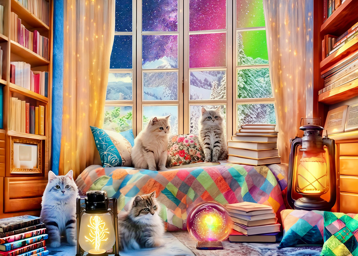 1000 Pieces Jigsaw Puzzles for Adults - Difficult Puzzles for Adults Challenging - Northern Lights and Cozy Cats