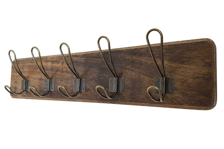 WRIGHTMART Rustic Farmhouse Wall Mounted Coat Rack – 24” Reclaimed Wood Board with 5 Heavy Duty Hooks, Natural Finish, Handcrafted Storage for Entryway, Hallway, or Bedroom WRIGHTMART