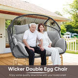 Belord Double Egg Chair Outdoor Glider Loveseat, 550LBS Weight Capacity Wicker Patio Rocking Egg Chairs, Handwoven Rattan Porch Furniture Glider Loveseat for Patio Deck Balcony Sunroom Belord