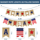 USA Banner Burlap 4th of July Decorations Rustic Patriotic Banner Red White Blue Stars Bunting Garland for President Day 4th of July Party Supplies 4th of July Patriotic Outdoor Indoor hanging Decor Partyprops