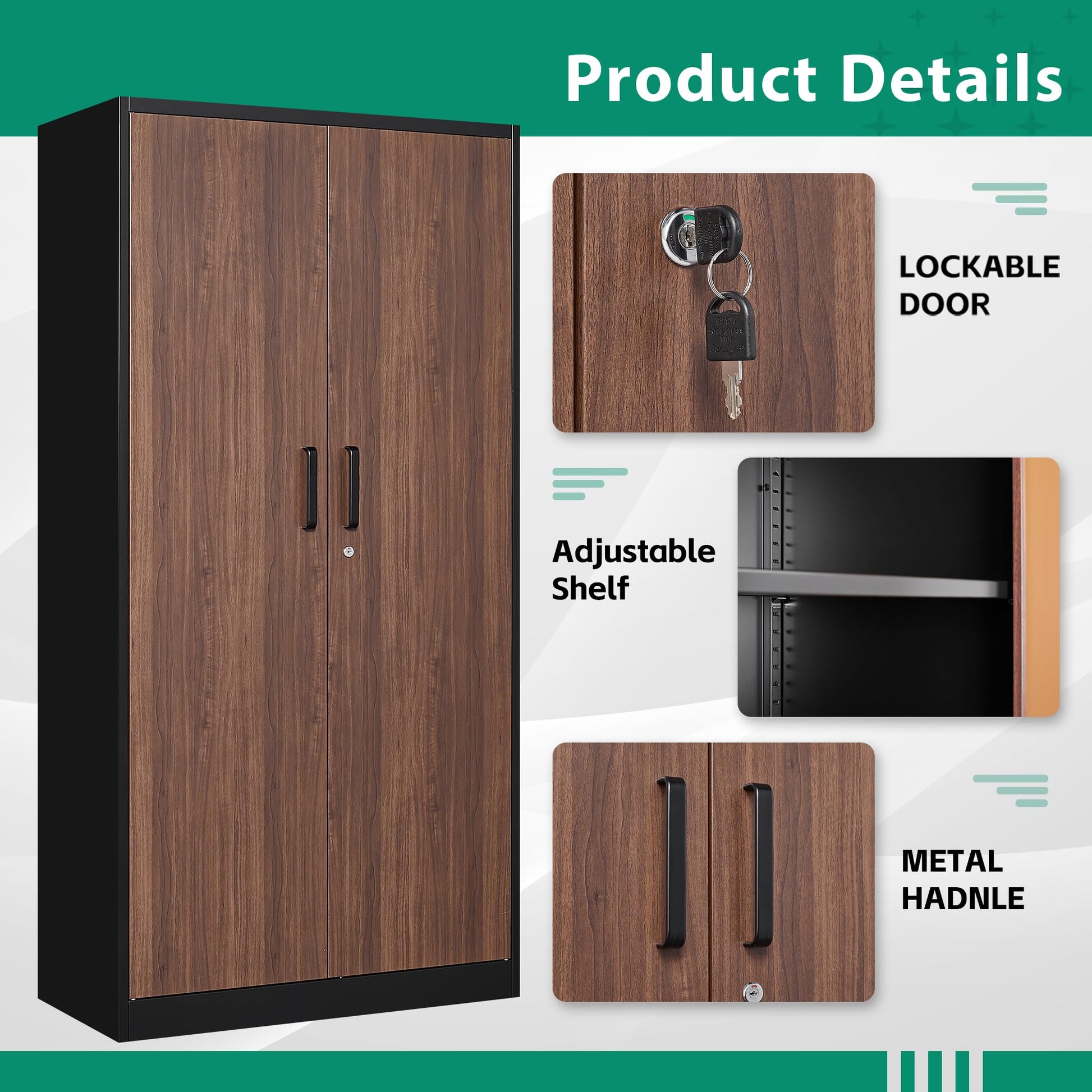 Letaya Metal Storage Cabinets,72'' Employee Lockers Steel Wardrobe with Lock Door for Office,Home,School,Gym,Fire Department,Hotel(Wood Grain Color) - WoodArtSupply