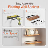 BATODA 17" Acacia Wood Floating Shelves Wall Mounted (Round Edge) – Rustic Farmhouse Wooden Wall Storage Shelf for Bedroom, Kitchen - Brackets and Shelving Hardware Included (Acacia, 17 Inch Length) BATODA