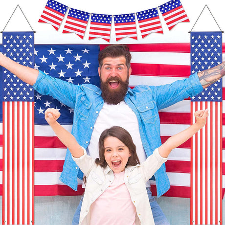 4th of July Independence Day Decorations Memorial Day Decor Indoor and Outdoor Hanging American Flag Banners (2 Pcs) YOYNIIRE