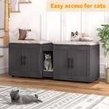 Gaomon Litter Box Enclosure with Double Room,Cat Hidden Litter Box Enclosure Furniture for 2 Cats with Double Room, 55”L x 17.7”W x 22.5”H Cat House,Wooden Enclosed Cat Litter Box Furniture,Walnut GAOMON