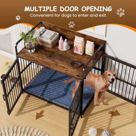 VONZOY Large Dog Crate Furniture for Large Dogs, 43" Wooden Heavy Duty Dog Kennel with Double Doors, Decorative Pet House Dog Crates Side End Table Indoor(43.3" W×27.6" D×28.3" H) VONZOY