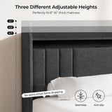 koorlian Queen Size Upholstered Bed Frame with 4 Storage Drawers and 51'' Tall Headboard Wingback Platform Bed Frames with RGB LED & USB Charging, 3 Adjustable Height, Noise-Free/Metal Support, Grey koorlian