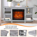 COMEFFIE 48" TV Stand with 18" Electric Fireplace Heater, Modern TV Stand for TVs up to 55 Inch, Entertainment Media Stand with Open Shelves and Storage Cabinets for Living Room, Bedroom (Grey) COMEFFIE