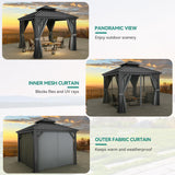 YITAHOME 10x10ft Hardtop Gazebo with Nettings and Curtains, Heavy Duty Double Roof Galvanized Steel Outdoor Combined of Vertical Stripes Roof for Patio, Backyard, Deck, Lawns, Gray YITAHOME