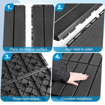 ToLanbbt Plastic Interlocking Deck Tiles 27 Pack 12"x12" Waterproof Indoor Outdoor Composite Patio Flooring Decking Tiles All Weather Use for Patio Porch Balcony Backyard Poolside, Dark Grey