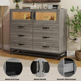 Grey Dresser for Bedroom with 6 Drawers 2-Door Storage Cabinet Dressers & Chest of Drawers with Charging Station and LED Lights, 8 Drawers Tall Dressers for Bedroom,Living Room,Hallway,Closet Takywep