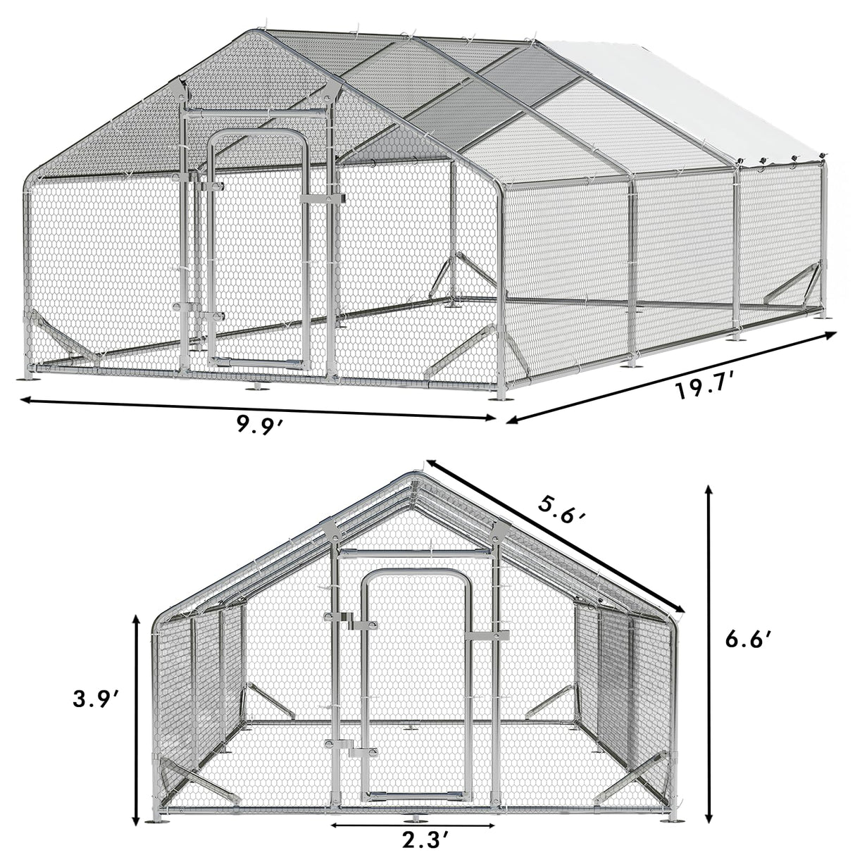 LEMBERI Metal Large Chicken Coop, Spire Shape Walk-in Poultry Chicken Hen cage, Rabbits Duck Cages with Waterproof and Anti-Ultraviolet Cover for Outside,Backyard and Farm LEMBERI