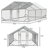 LEMBERI Metal Large Chicken Coop, Spire Shape Walk-in Poultry Chicken Hen cage, Rabbits Duck Cages with Waterproof and Anti-Ultraviolet Cover for Outside,Backyard and Farm LEMBERI