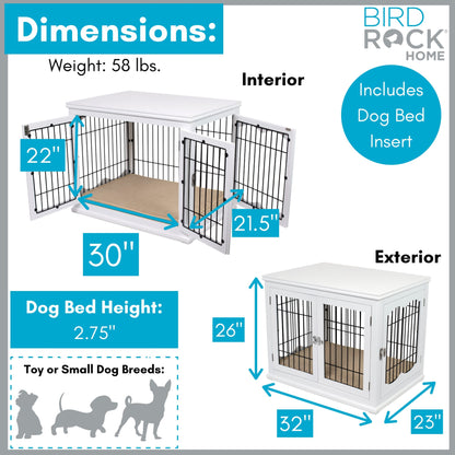 Internet's Best Decorative Dog Kennel with Pet Bed | Small | Fits Small Dogs | Double Door | Indoor Pet Crate Engineered Wood & Wire Furniture House for Dogs| Side Table | Nightstand – White - WoodArtSupply