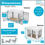 BIRDROCK HOME Decorative Dog Kennel with Pet Bed - Small Indoor Pet Crate, Double Door Design, Engineered Wood & Metal Wire, Furniture-Style House for Small Dogs, Side Table or Nightstand, White BIRDROCK HOME