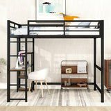 Bellemave Black Metal Loft Bed with Desk and Storage Shelves for Kids and Teens Bellemave