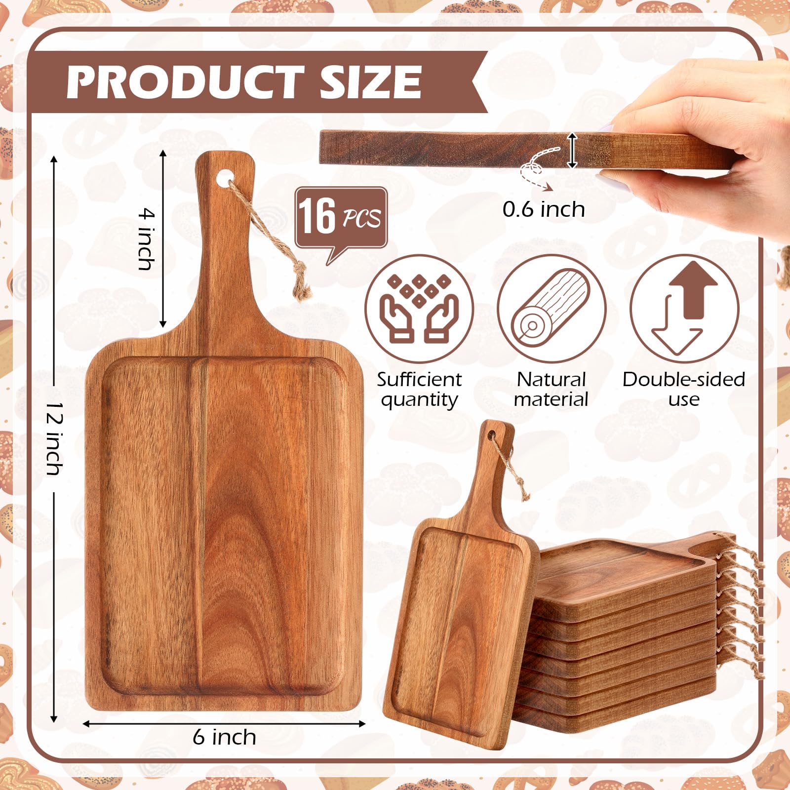 Tanlade 16 Pieces Acacia Wood Cutting Board with Handle Chopping Boards Decorative Charcuterie Platter Pizza Serving Tray Cheese Fruit Board for Kitchen Counter Christmas Table Decorate (12 x - WoodArtSupply