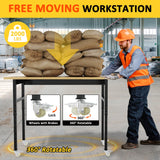 Kieperi 60” Rubberwood Work Bench with Drawers, Heavy Duty Adjustable Workbench with Power Outlet and Wheels, 2000 Lbs Capacity Workstation for Garage Kieperi