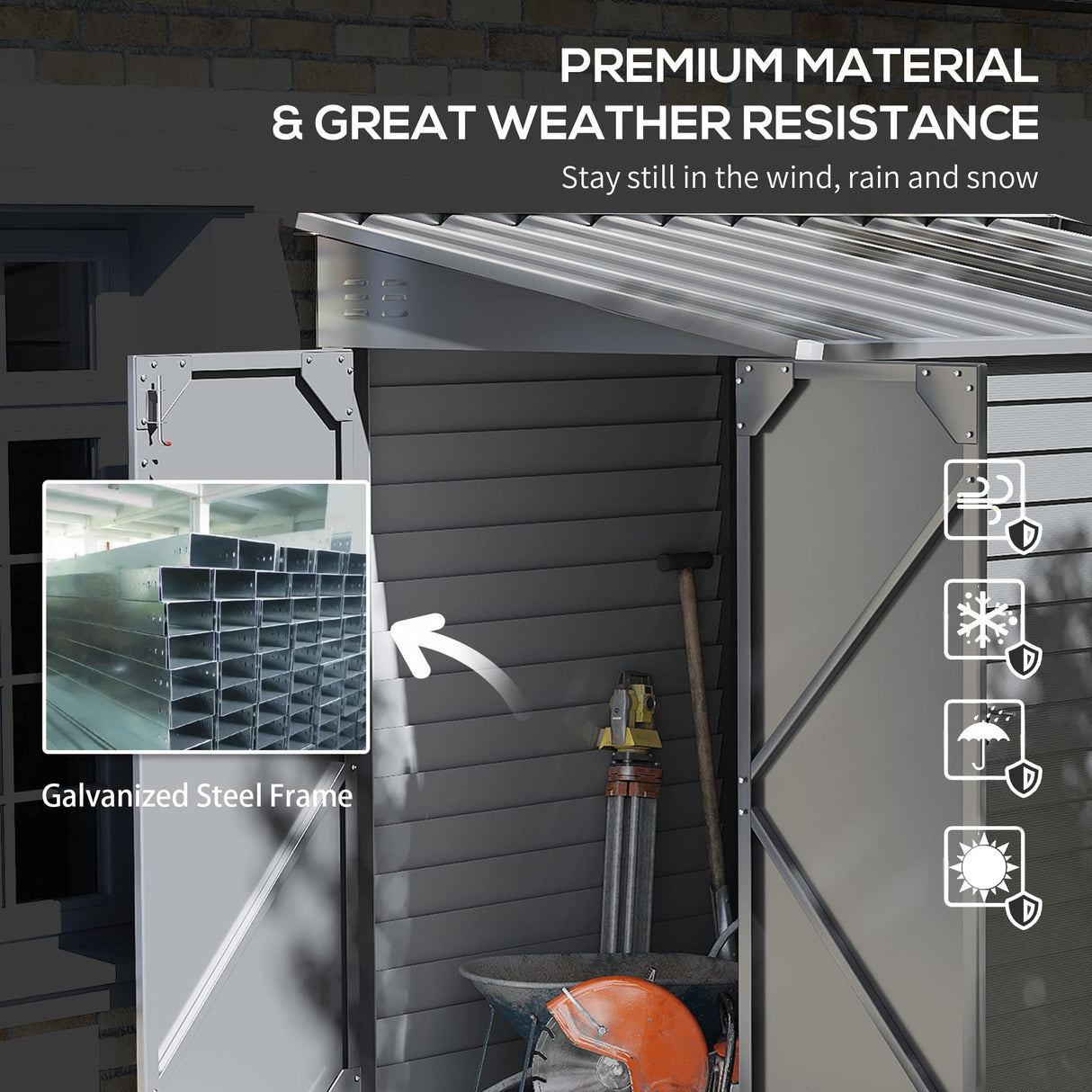 Outsunny 5' x 9' Steel Outdoor Storage Shed, Lean to Shed, Metal Tool House with Foundation Kit, Lockable Doors, Gloves and 2 Air Vents for Backyard, Patio, Lawn, Gray Outsunny