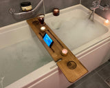 Handmade Wooden Bathtub Tray - 3 Different Size Options - Rustic Structure - Water Insulator - Bath Tray Caddy with Wine Glass Holder (36", BLACK BROWN) WOODCHES
