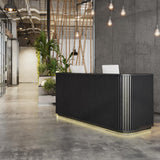 ONNAHOMEStlyle 70.87in Black Curved Reception Desk with Lock Counter, Mid Century Front Desk Reception Room Table with LED Lights, Retail Counter for Checkout, Lobby, Beauty Salon ONNAHOMEStlyle