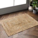 Hausattire Hand Woven Jute Braided Rug, 2'x3' – Natural, Reversible Boho Entry Area Rugs for Kitchen, Living Room I Farmhouse Indoor Outdoor Decorative Floor Rug, 24x36 Inches Hausattire