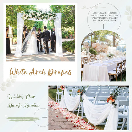 MoKoHouse White Wedding Arch Draping Fabric 3 Panels 27.5" x 18.3Ft Chiffon Fabric Drapery Sheer Backdrop Curtains for Party Ceremony Arch Stage Decorations MoKoHouse