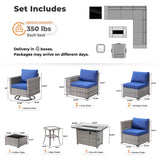 ovios 9 Pieces Patio Furniture Set, Outdoor Wicker Sectional Sofa with 42" Fire Pit Table Swivel Chair, Modern Modular Deep Seat Rattan Couch Conversation Sets, Navy Blue ovios