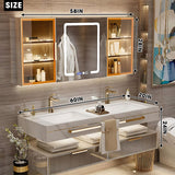 High QLO Bathroom Vanity - Double Floating Vanity Cabinet Sink and Glass Multilayer Solid Wood Modern & Bathroom Led Mirror (60IN) High QLO