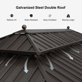 PURPLE LEAF 11' X 15' Outdoor Hardtop Gazebo Patio Wide Aluminum Frame Metal Double Roof with Heavy Duty Netting and Curtains for Permanent Hard Top Pavilion Screen, Khaki PURPLE LEAF