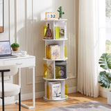 VECELO 4-Tier Rotating Bookshelf with Acrylic Windows - Elegant Pearl White Corner Storage Solution for Home and Office VECELO