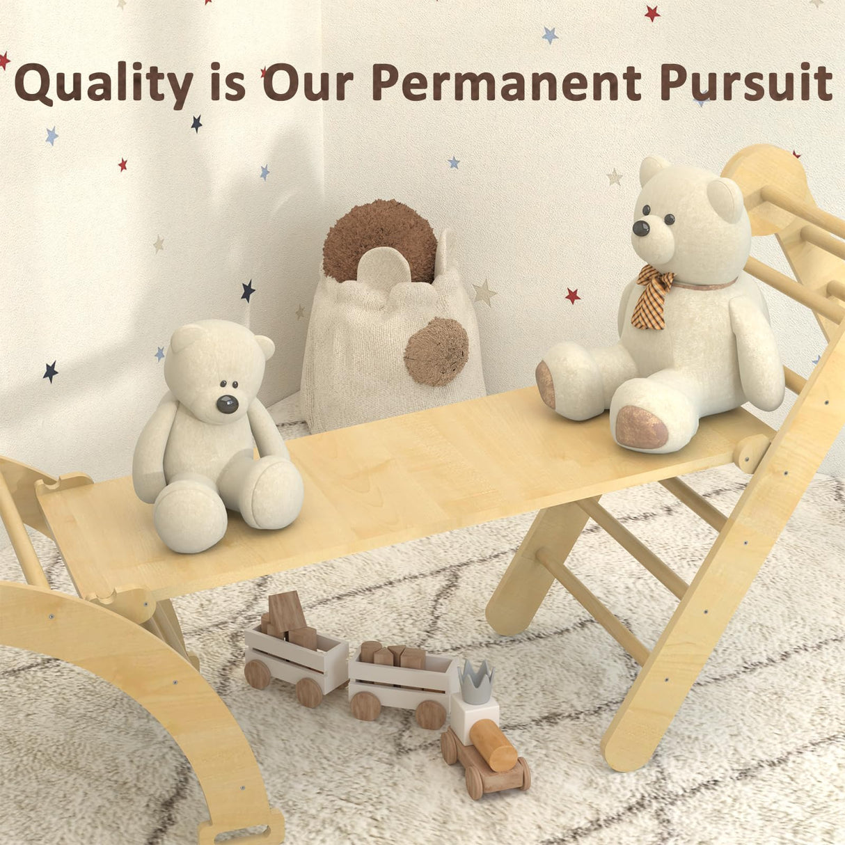 Wanmwill Pikler Triangle Set, 5 in 1 Toddler Climbing Toys, Wooden Montessori Climbing Set with Foldable Ladder & Arch & Ramp, Baby Climber Jungle Gym, Kids Indoor Playground（Natural） Wanmwill