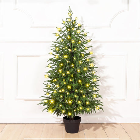 Waipfaru 4FT Christmas Tree with Lights, Real Touch Norfolk Pine Tree, Artificial Cypress Christmas Tree Potted, Xmas Tree for Indoor Outdoor Home Front Porch Christmas Decor Waipfaru