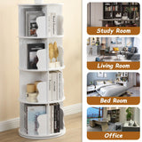 Anwick White Rotating Bookshelf Tower- 4 Tier Spinning Book Shelf for Small Space, 360 Display Circle Floor Standing Bookshelf for Kids & Adults Anwick