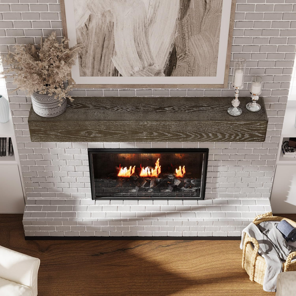 Weyderk Fireplace Mantel Shelf 60 Inches - Wood Mantel with Invisible Heavy Duty Wood Bracket - Wall Mounted Farmhouse Faux Fireplace Mantel for Over Fireplace - 60 Inch Floating Shelf, Greyish Brown Weyderk