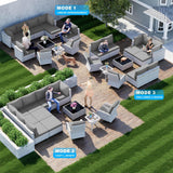 12-Piece Patio Furniture Set, Outdoor Patio Furniture with Swivel Chairs Set, Ottomans, Modular Patio Sofa, Dual-Strand Wicker Rattan, Rust-Resistant Frame, Grey Sweecci