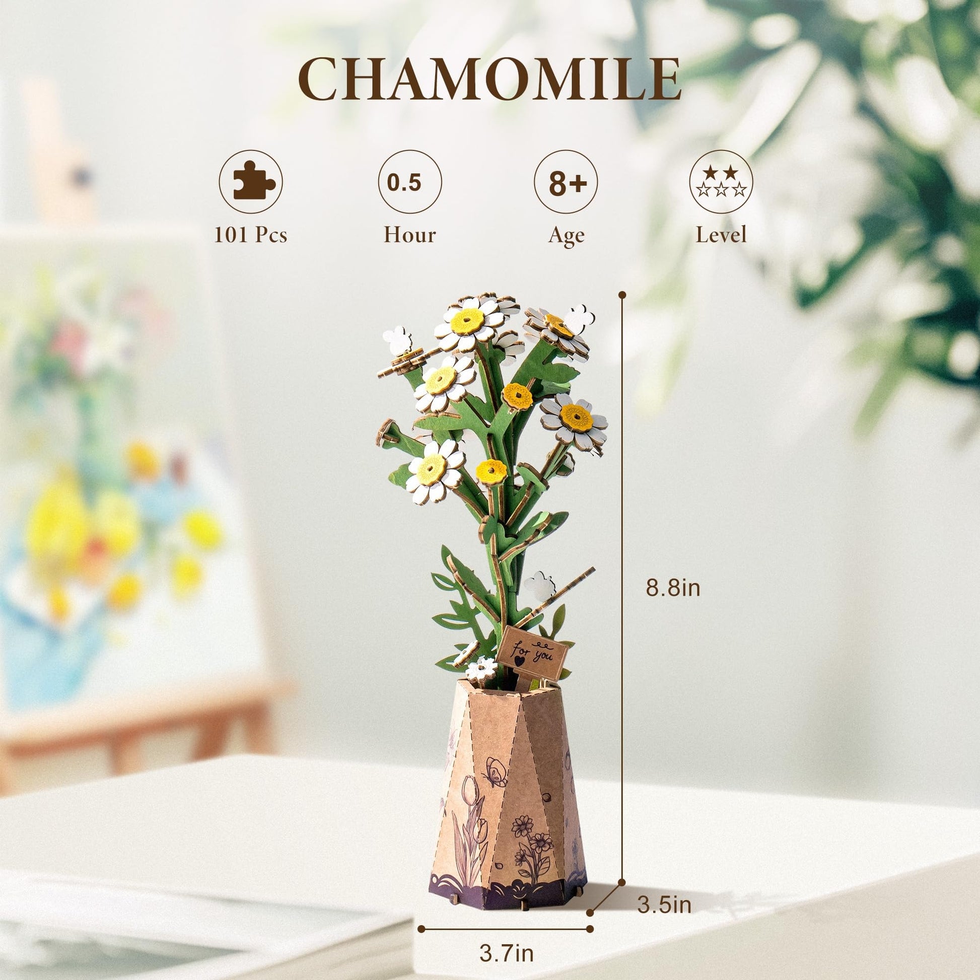 ROBOTIME 3D Puzzles Wooden Artifical Flower Chamomile DIY Model Building Kit to Build for Adults Bouquet Botanical Collection Craft Brain Teaser Puzzle Creative Gift Home Decor - WoodArtSupply