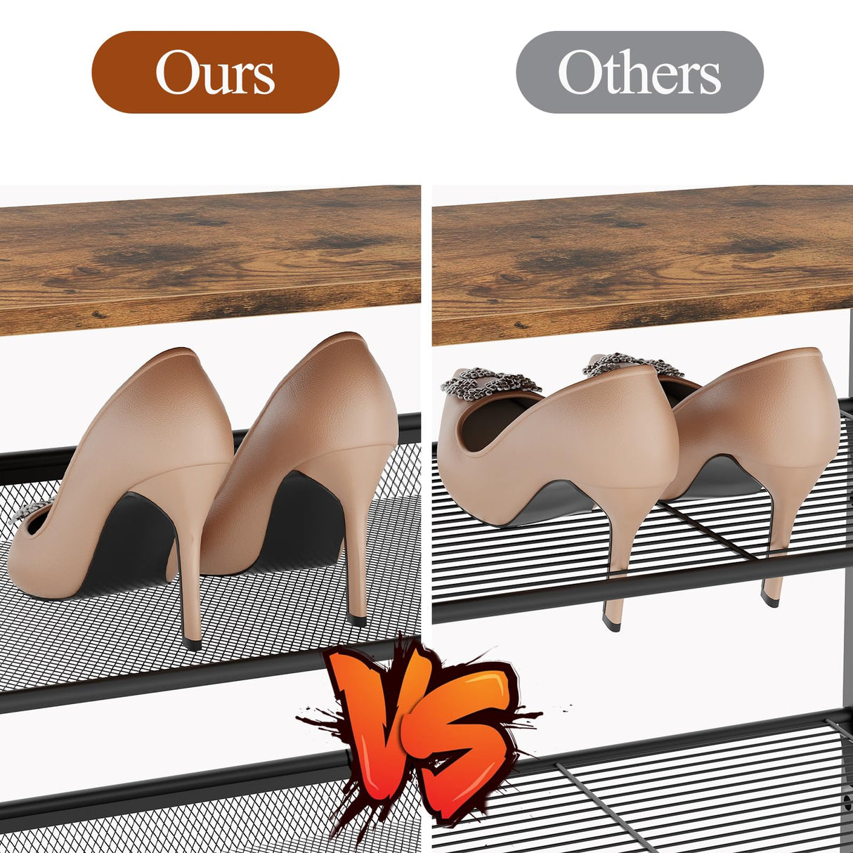 Garden 4 you 4 Tiers Narrow Shoe Rack,Small Space Freestanding Shoe Storage Organizer with Brown Wooden Tabletop,Adjustable Metal Shelf Stackable Shoe Shelf for Entryway Hallway Living Room Closet Garden 4 you