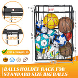 Garage Ball Storage Wall-Mounted & Floor Sports Equipment Organizer: Sports Ball Rack with Elastic Rope, Holder for Basketball, Soccer, Volleyball, Football, Garage, Gym, Black(Patent Pending) Hencawima