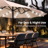 PHI VILLA 15ft Large Patio Umbrella with Base & Solar Lights, Double-Sided Outdoor Rectangle Umbrellas with 36 LED Lights, Umbrella for Outside with Stand, Beige PHI VILLA