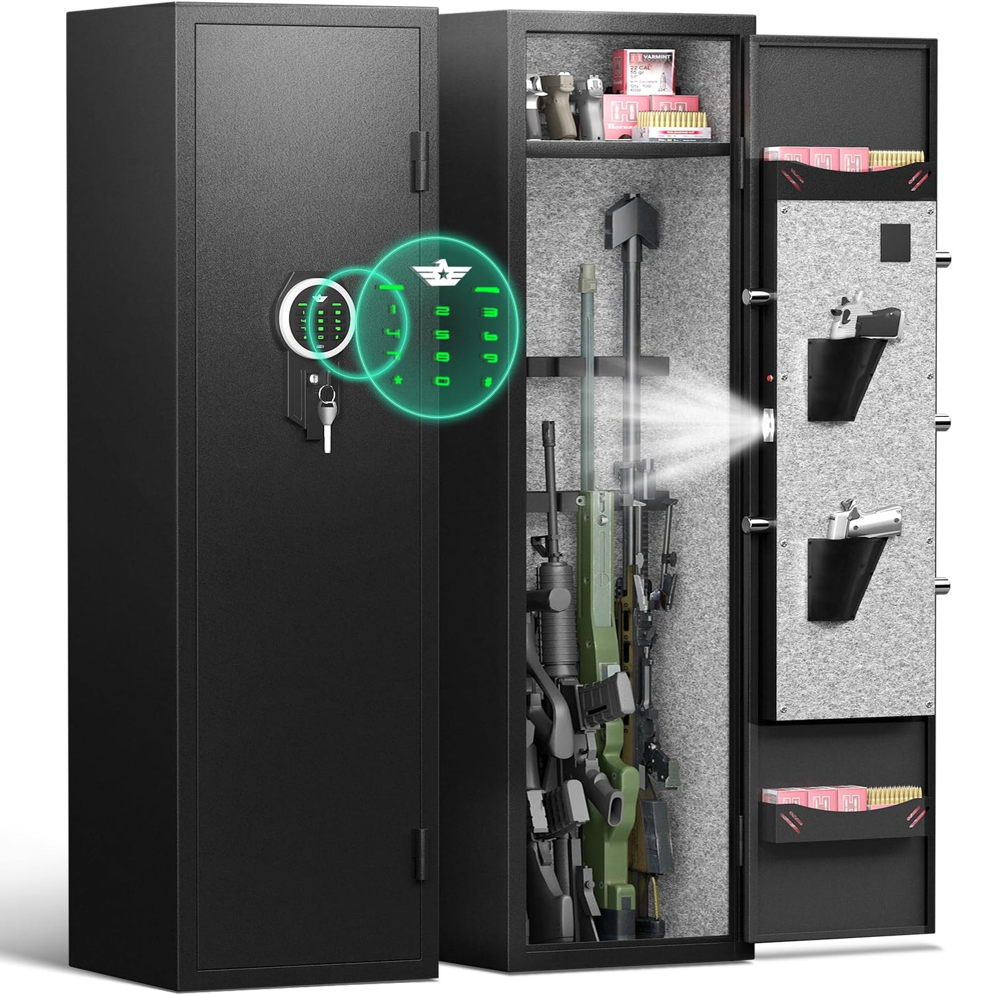 RIFLEWELL 5-6 Rifle Gun Safe, Digital Large Long Gun Safe for Home Rifle and Shotguns, Quick Access Gun Cabinets with LED Light, Rifle Safe with Adjustable Gun Rack and Removable Shelf