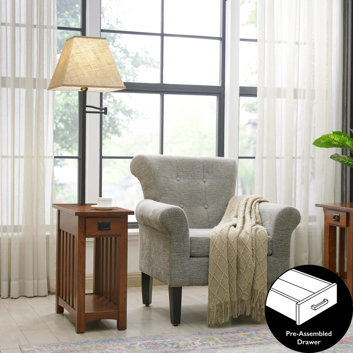 Leick Home 10028 Mission Lamp Table, Made with Solid Wood, End Table for Living Room, Bedroom, and Home Office, Medium Oak Finish Leick Home