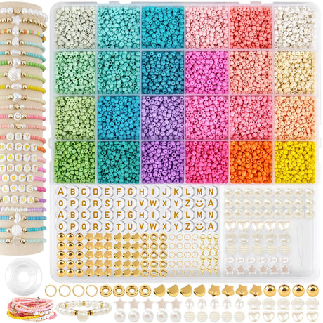 3mm Glass Seed Beads for Bracelet Jewelry Making 24 Colors Bracelet Making Kit for Girls Adults DIY Friendship Bracelets Kits with Letter Beads TEXGIZRLY