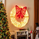 Tangkula 48 Inch Lighted Christmas Mesh Wreath, Pre-Lit Festive Wreath w/Large Bow & 200 LED Bulbs, Hooks & Zip Ties Included, Weatherproof Festive Decoration for Indoor Outdoor Tangkula