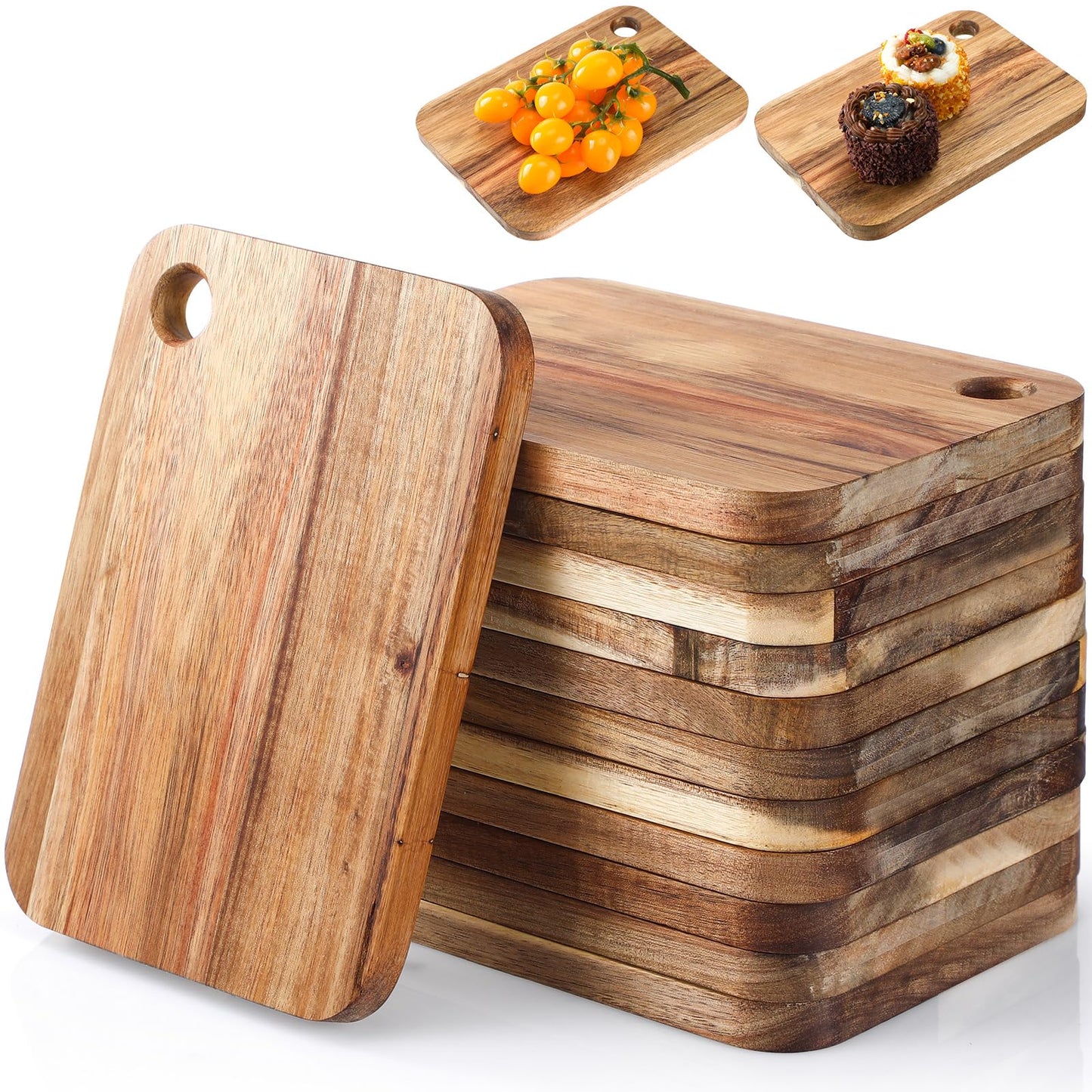 Vesici 12 Pcs Small Acacia Wood Cutting Board Rectangle Wooden Chopping Boards Lightweight Cutting Serving Tray Mini Cutting Board Bulk for Kitchen Meats Cheese Fruit Bread Wedding Housewarming Gift