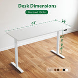 Agilestic Electric Standing Desk, Large 63 x 24 Inches Height Adjustable Desk, Sit Stand up Desk for Work Office Home, Splice Board, White Agilestic