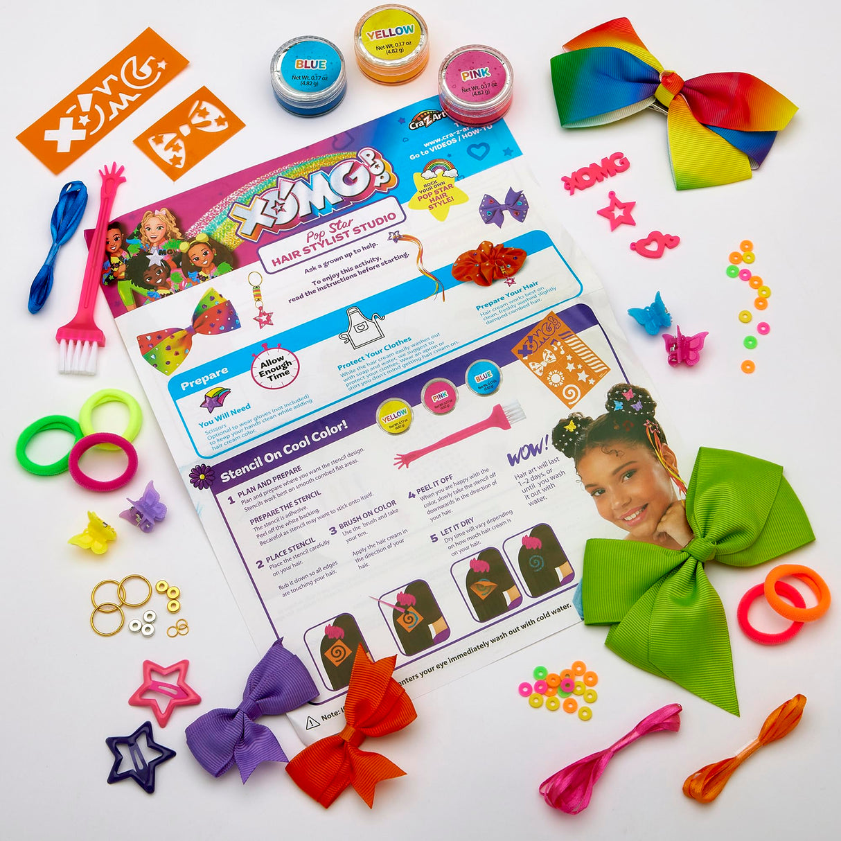 XOMG POP! Pop Star Hair Stylist Studio - Make Your Own Bows, Wraps, Barrettes and Charms - Comes With 3 Color Creams - Great for Kids Birthday Present Ages 8 and Up Cra-Z-Art